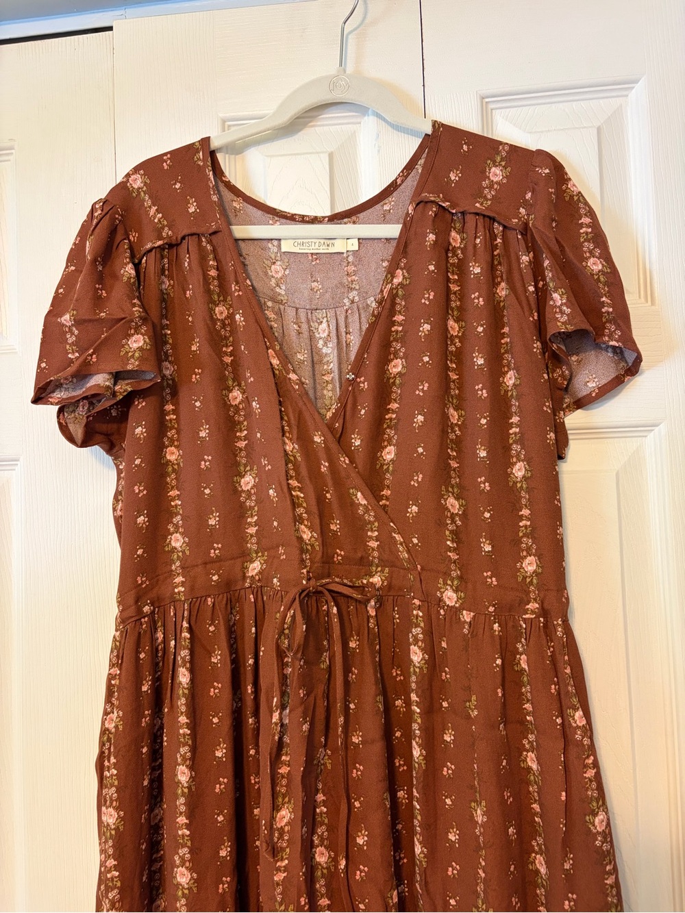 Christy Dawn Brown Floral Wrap Midi Dress Cottage Prairie Fall Floral - Picture 2 of 6